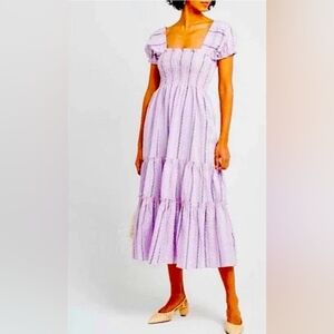 Lilac Square-Neck Tiered Midi Dress - Women